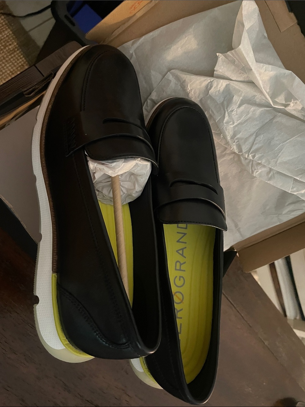Cole Haan Black Leather Penny Loafer with White Sole